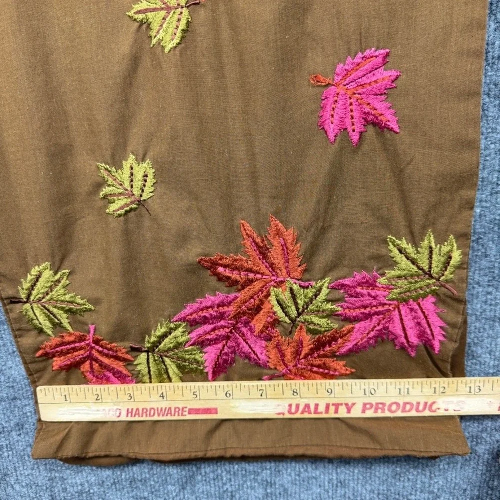 Embroidered Table Runner Brown‎ Pink Green Autumn Fall Leaves Thanksgiving Decor